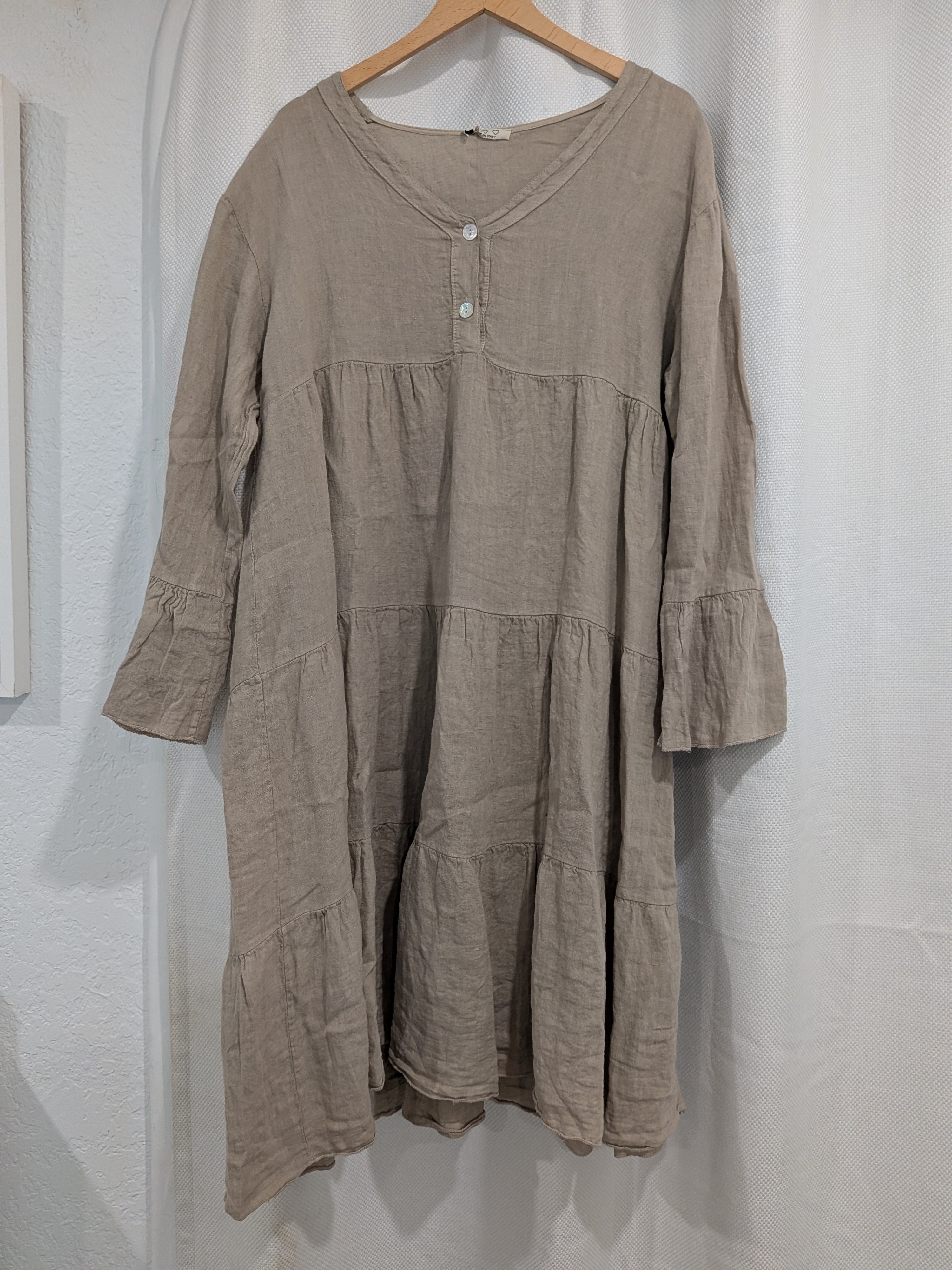 Taupe Long Sleeved Mid Length Tiered Dress