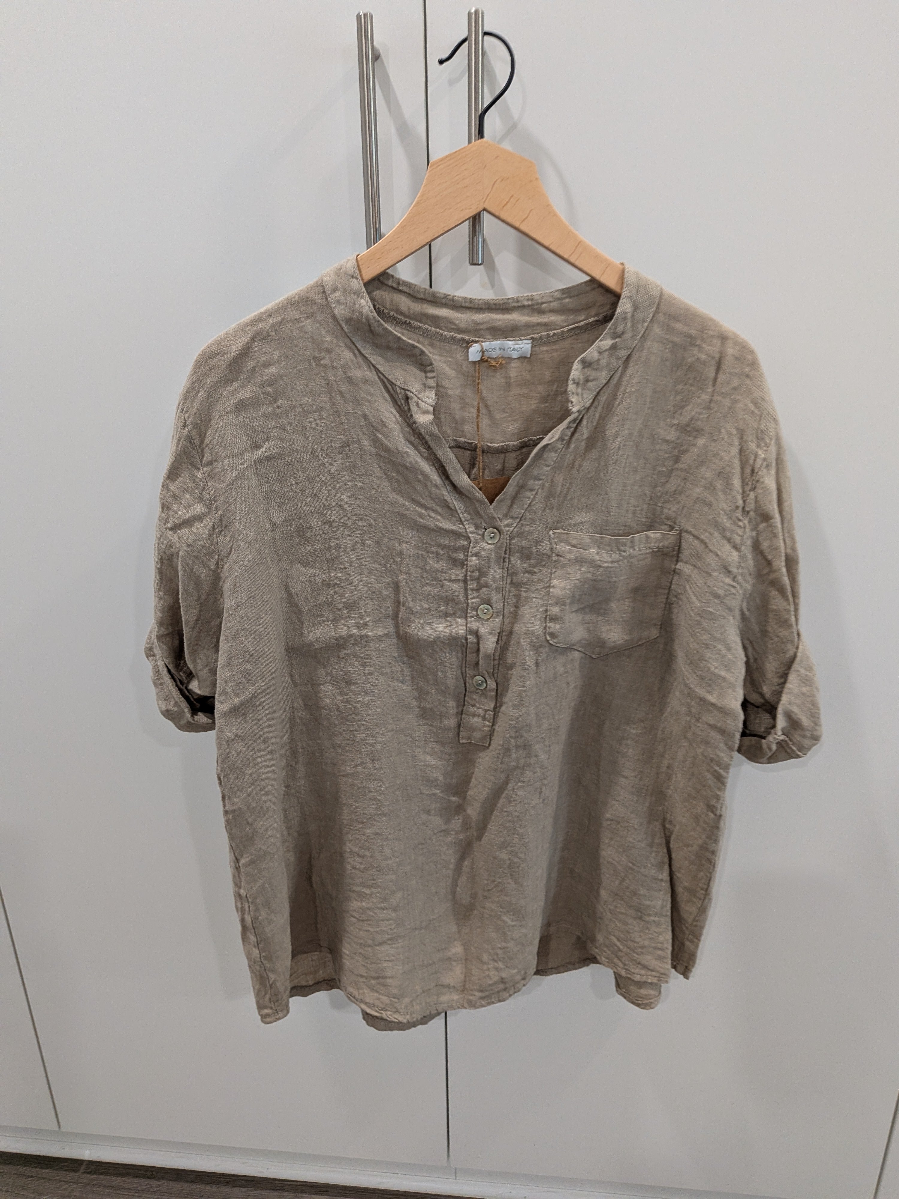Taupe Linen Rolled up sleeves Top