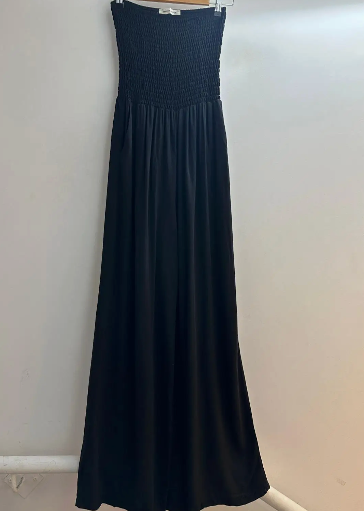 One Size Flowing Black Strapless Jumpsuit with Pocket