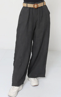 Charcoal Belted Linen Trousers