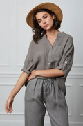 Taupe Linen 3/4 Sleeve Shirt