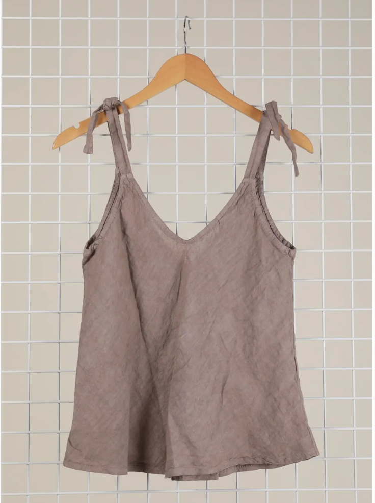 Taupe Tie Top Linen Tank Top