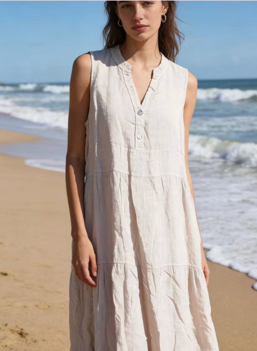 Cream Sleeveless Long Dress